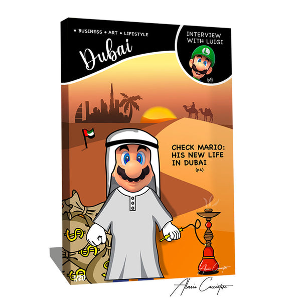 tableau mario et luigi de alessio cacciatore | Tableau Dubai désert | Mario nintendo dans le désert de dubai emirats arabes unis | Tableau chicha mario dans le désert