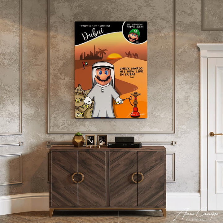 tableau mario et luigi de alessio cacciatore | Tableau Dubai désert | Mario nintendo dans le désert de dubai emirats arabes unis | Tableau chicha mario dans le désert