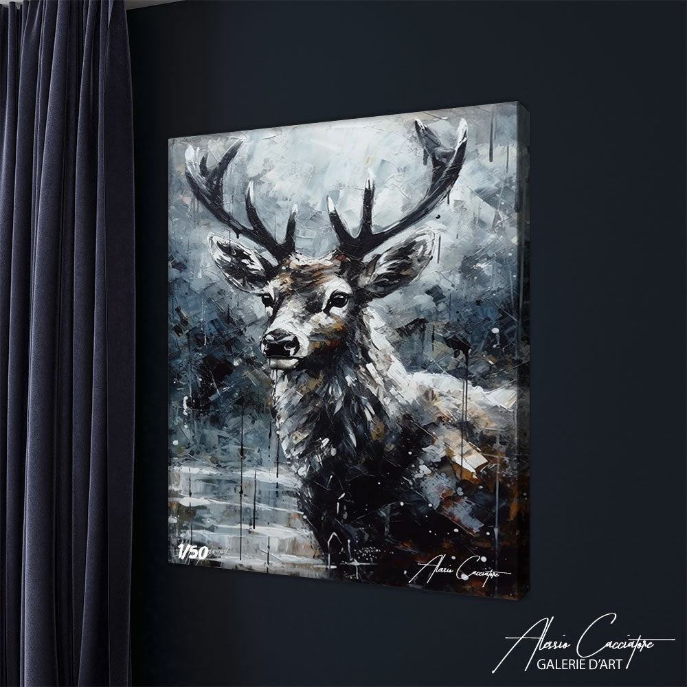 Tableau Cerf Noir et Blanc Alessio Cacciatore