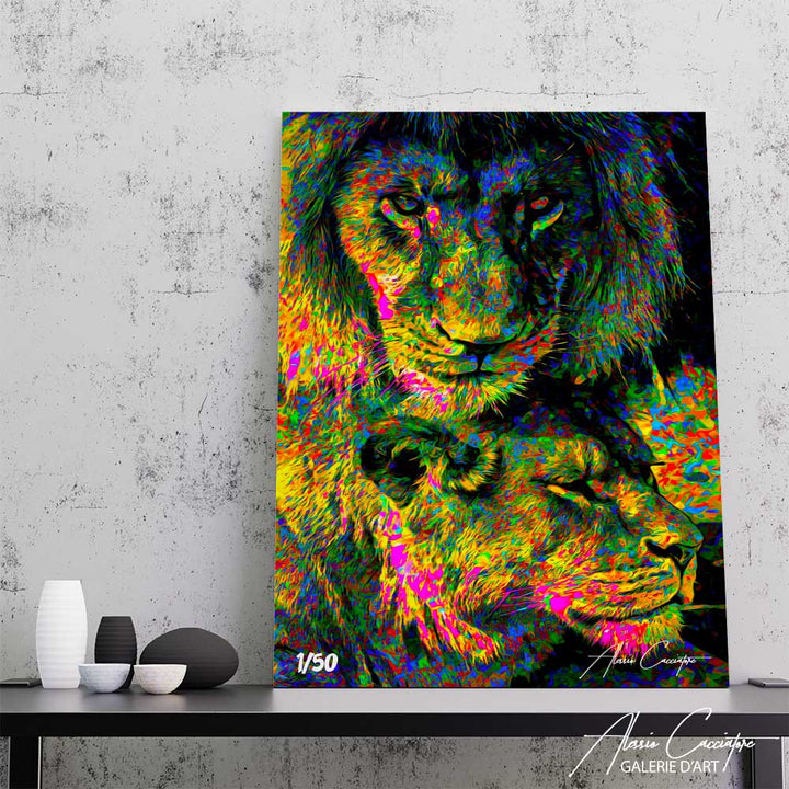 peinture lion et lionne