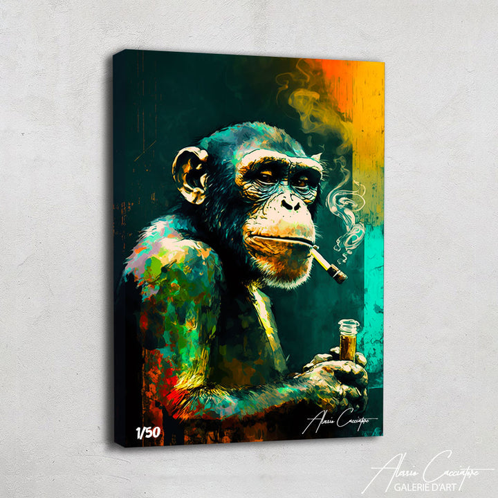 peinture singe qui fume