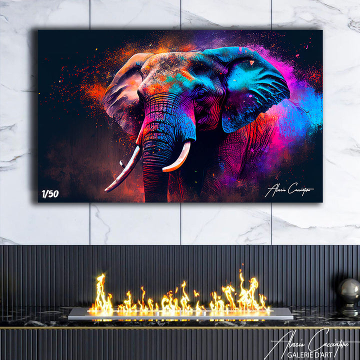 peinture éléphant multicolore