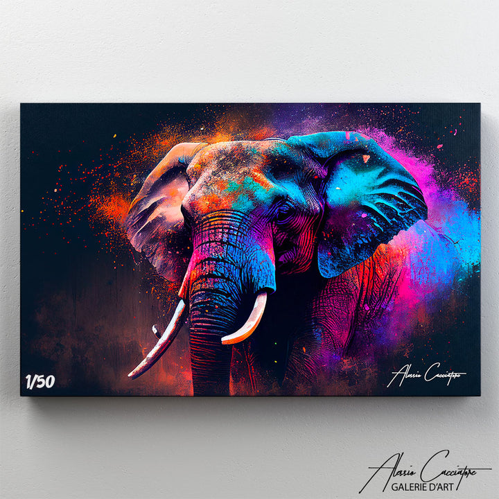 tableau éléphant multicolore