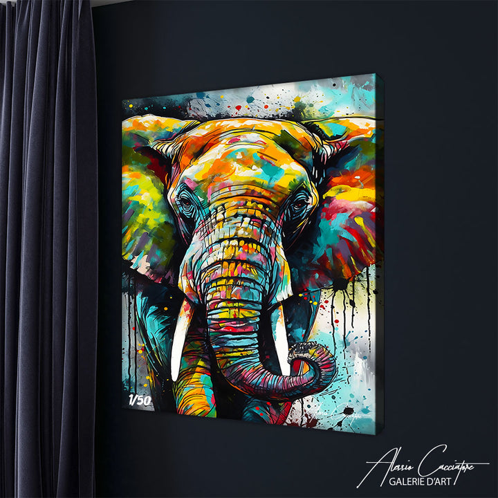 tableau éléphant multicolore