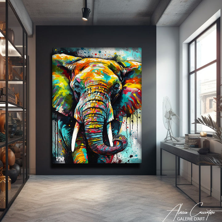 peinture éléphant multicolore