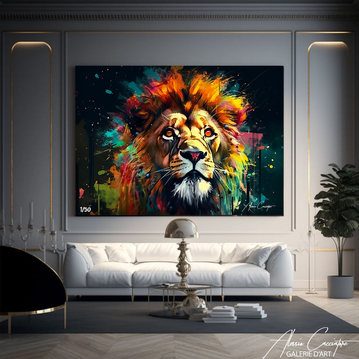 peinture lion multicolore