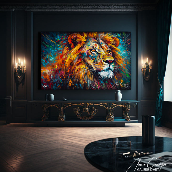 tableau peinture lion