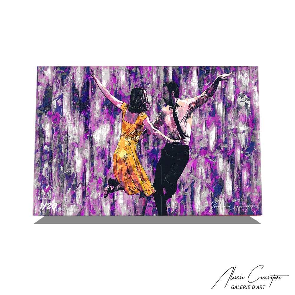 Tableau Lalaland pas cher lovely scene avec ryan gosling et Emma stone par l'artiste alessio cacciatore. 