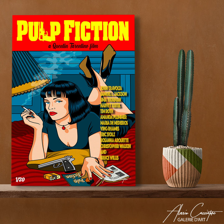 Tableau Pulp Fiction par l'artiste Alessio Cacciatore, Affiche Pulp Fiction avec Mia Wallace Uma thurman