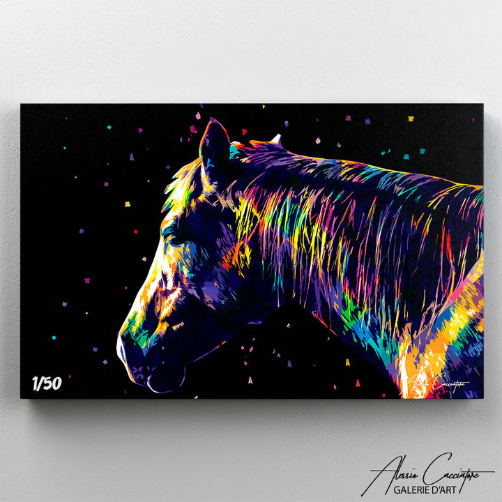 tableau chevaux multicolore