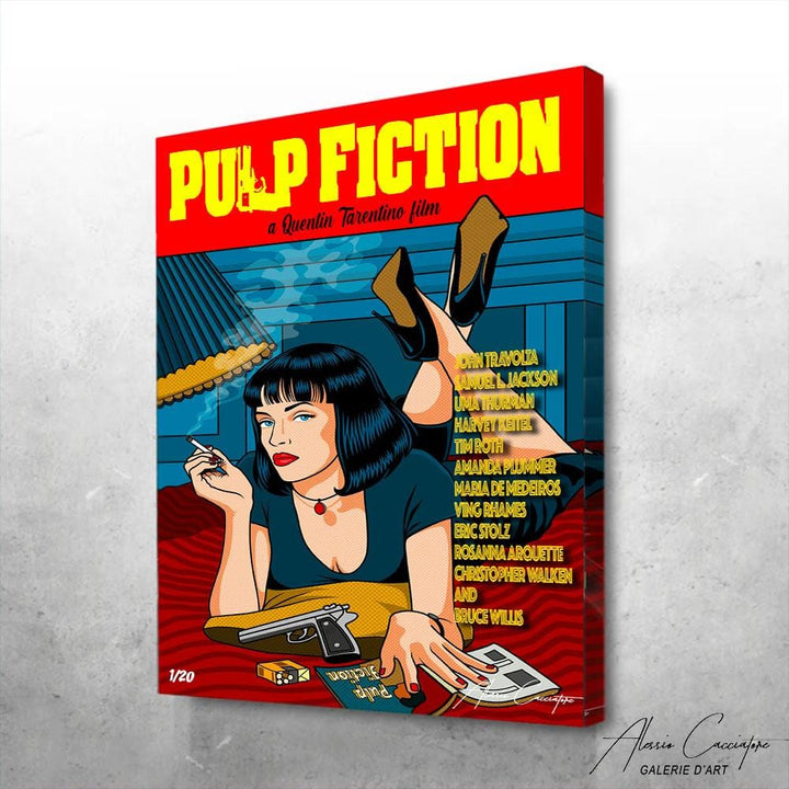 Tableau Pulp Fiction par l'artiste Alessio Cacciatore, Affiche Pulp Fiction avec Mia Wallace Uma thurman