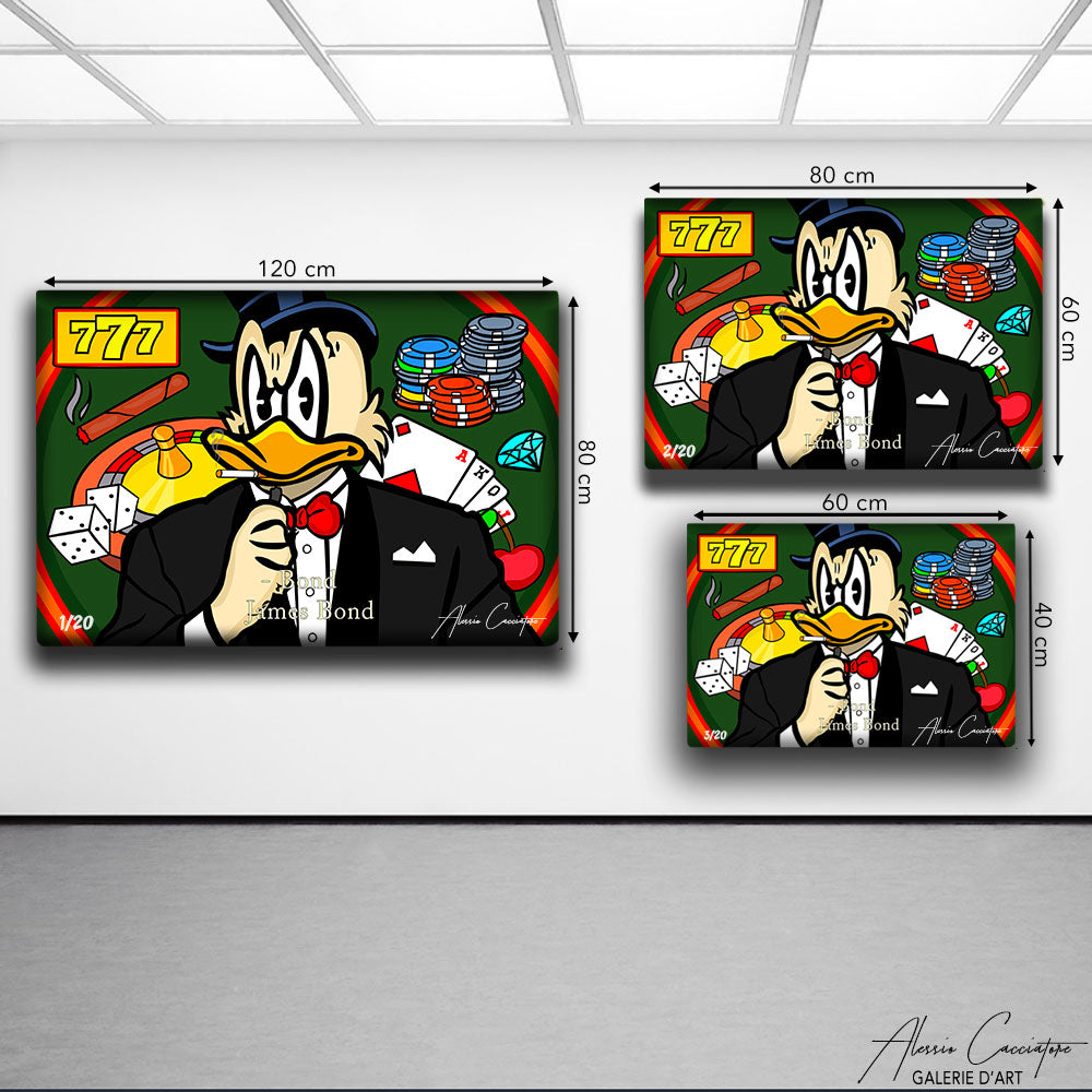 tableau picsou pop art alessio cacciatore | Picsou sur un fond de casino | James bond art | Picsou smoking | Picsou qui fume une cigarette james bond 
