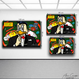 tableau picsou pop art alessio cacciatore | Picsou sur un fond de casino | James bond art | Picsou smoking | Picsou qui fume une cigarette james bond 